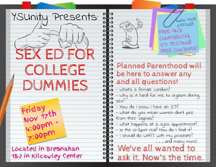 YSUnity Sex Ed for College Dummies Flyer